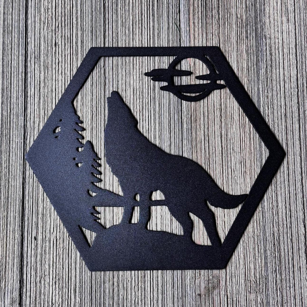 Mountain Wildlife Metal Wall Art Set – Bear, Wolf, Elk, and Deer Silhouettes | Rustic Cabin Decor, Hexagon Wall Panels, Nature Home Art