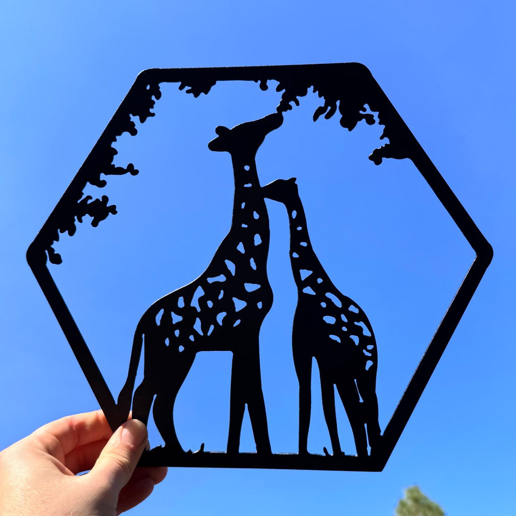 African Safari Metal Wall Art Set – Elephant, Lion, Rhino, Giraffe, and Ostrich Panels | Wildlife Home Decor, Hexagon Wall Art