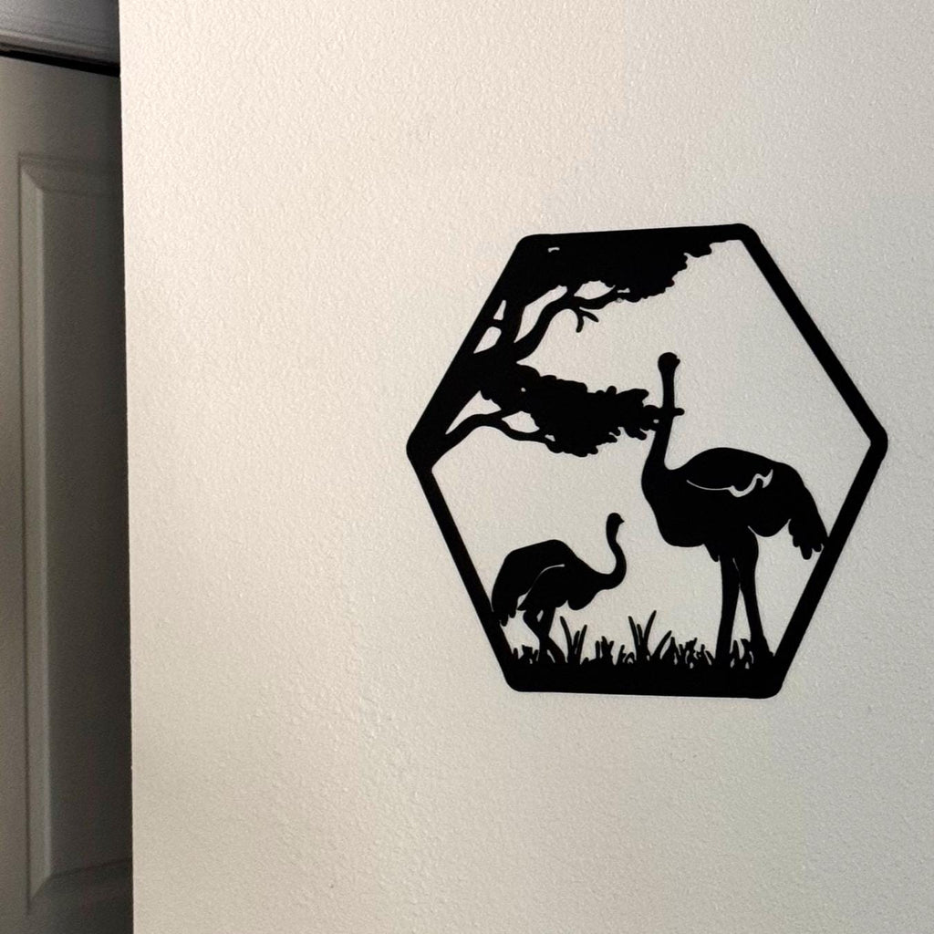 African Safari Metal Wall Art Set – Elephant, Lion, Rhino, Giraffe, and Ostrich Panels | Wildlife Home Decor, Hexagon Wall Art