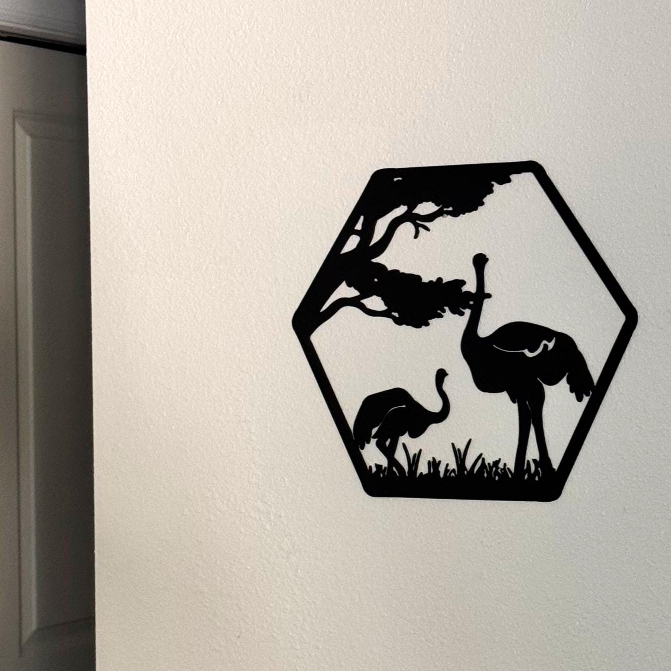 African Safari Metal Wall Art Set – Elephant, Lion, Rhino, Giraffe, and Ostrich Panels | Wildlife Home Decor, Hexagon Wall Art