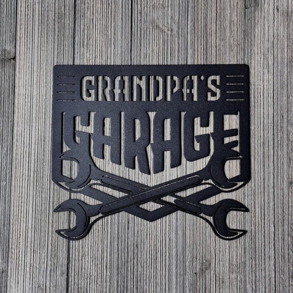 Grandpa’s Garage Metal Sign – Funny Mechanic Wall Art for Workshop or Shed | Matte Black Steel Garage Decor, Gift for Grandpa, Car Guy Sign
