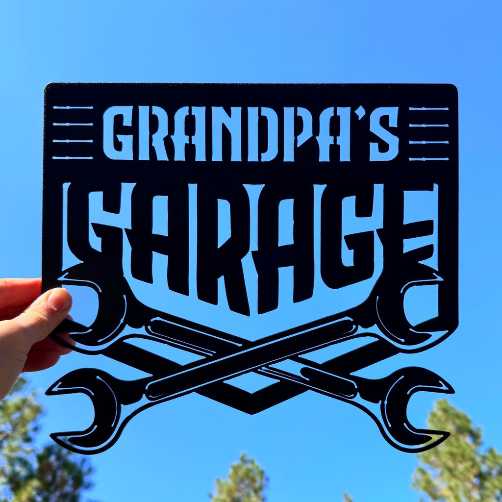 Grandpa’s Garage Metal Sign – Funny Mechanic Wall Art for Workshop or Shed | Matte Black Steel Garage Decor, Gift for Grandpa, Car Guy Sign