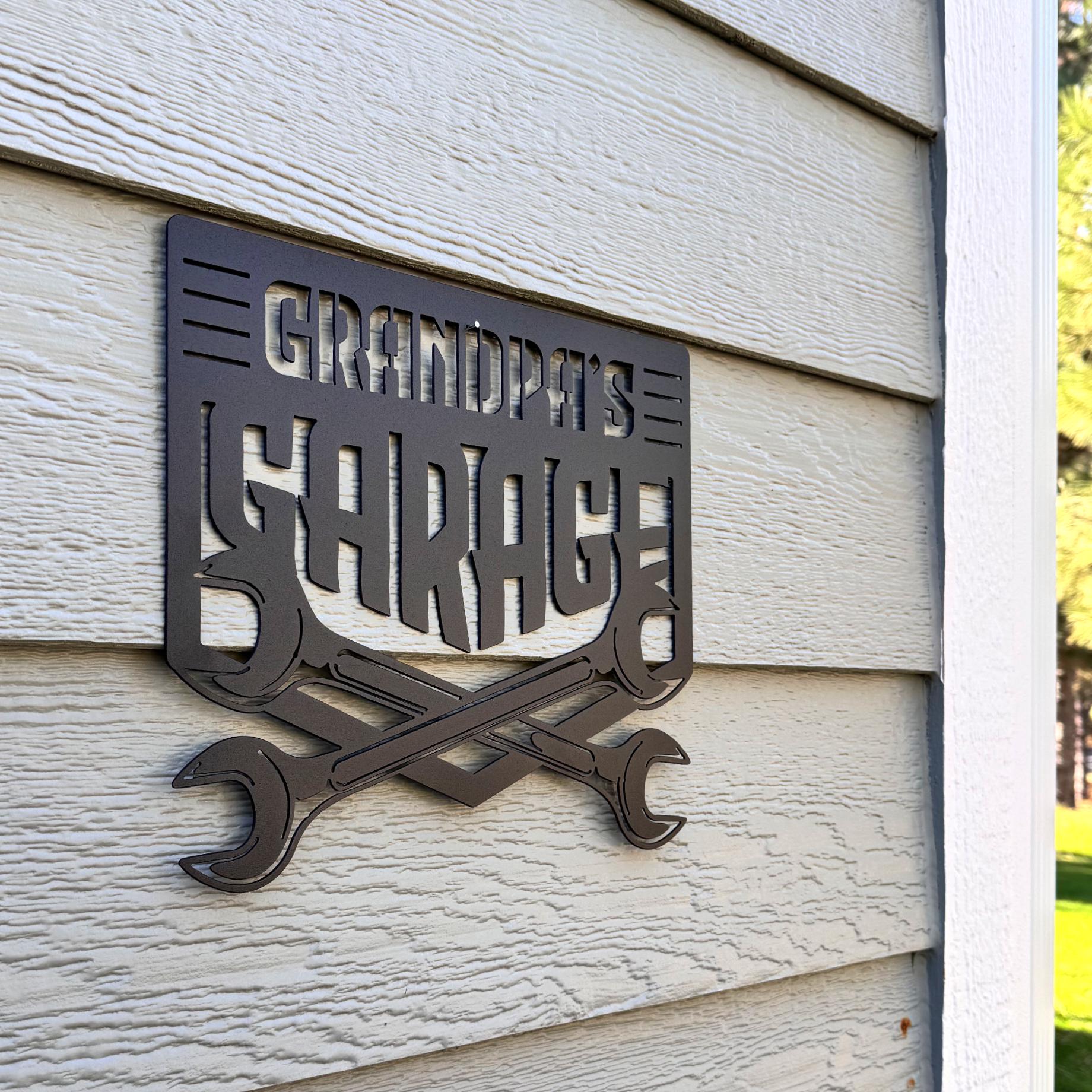 Grandpa’s Garage Metal Sign – Funny Mechanic Wall Art for Workshop or Shed | Matte Black Steel Garage Decor, Gift for Grandpa, Car Guy Sign