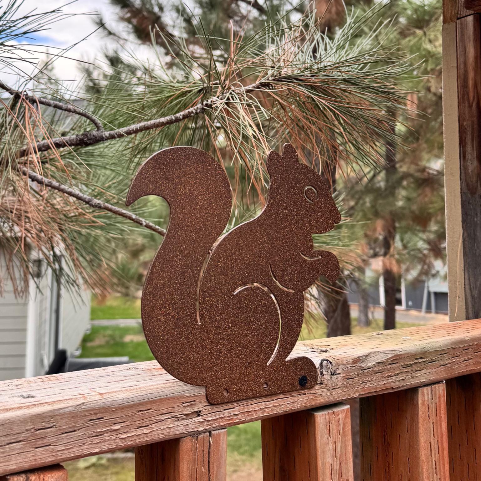 Squirrel Metal Fence Topper – Outdoor Garden Decor | Powder-Coated Steel Animal Silhouette, Rustic Wildlife Yard Art, Fence or Post Accent