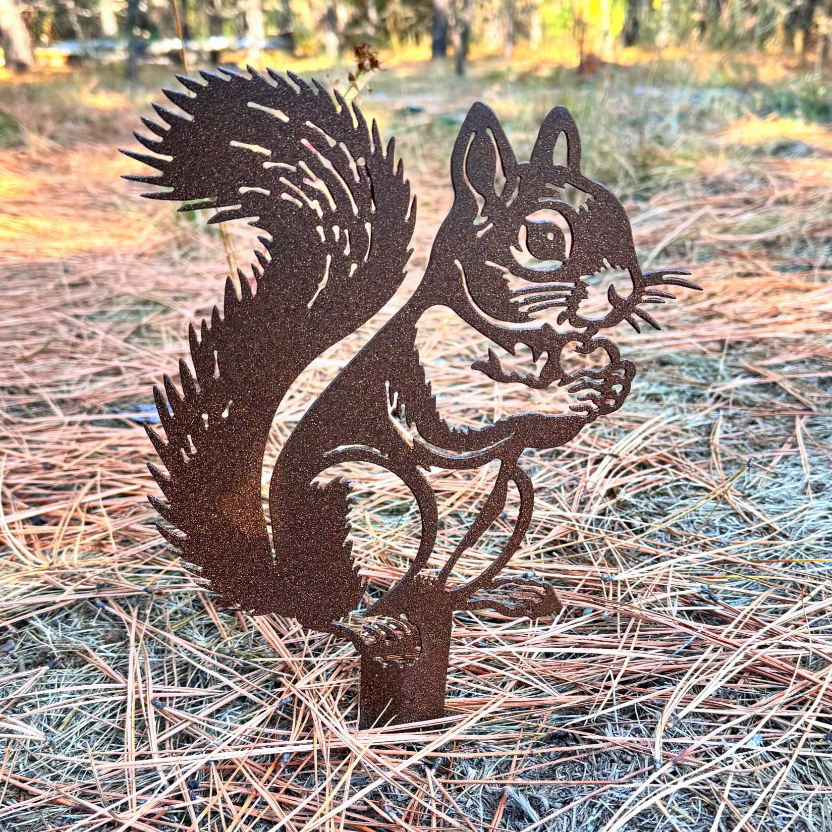 Squirrel Metal Garden Stake – Outdoor Yard Art for Lawn or Flower Beds | Powder-Coated Steel Animal Silhouette, Durable Wildlife Decor