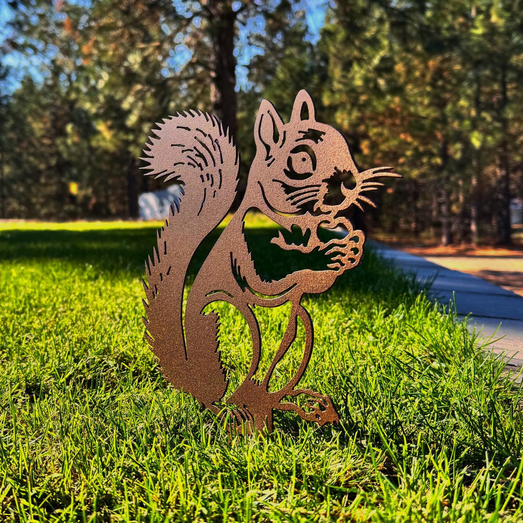 Squirrel Metal Garden Stake – Outdoor Yard Art for Lawn or Flower Beds | Powder-Coated Steel Animal Silhouette, Durable Wildlife Decor