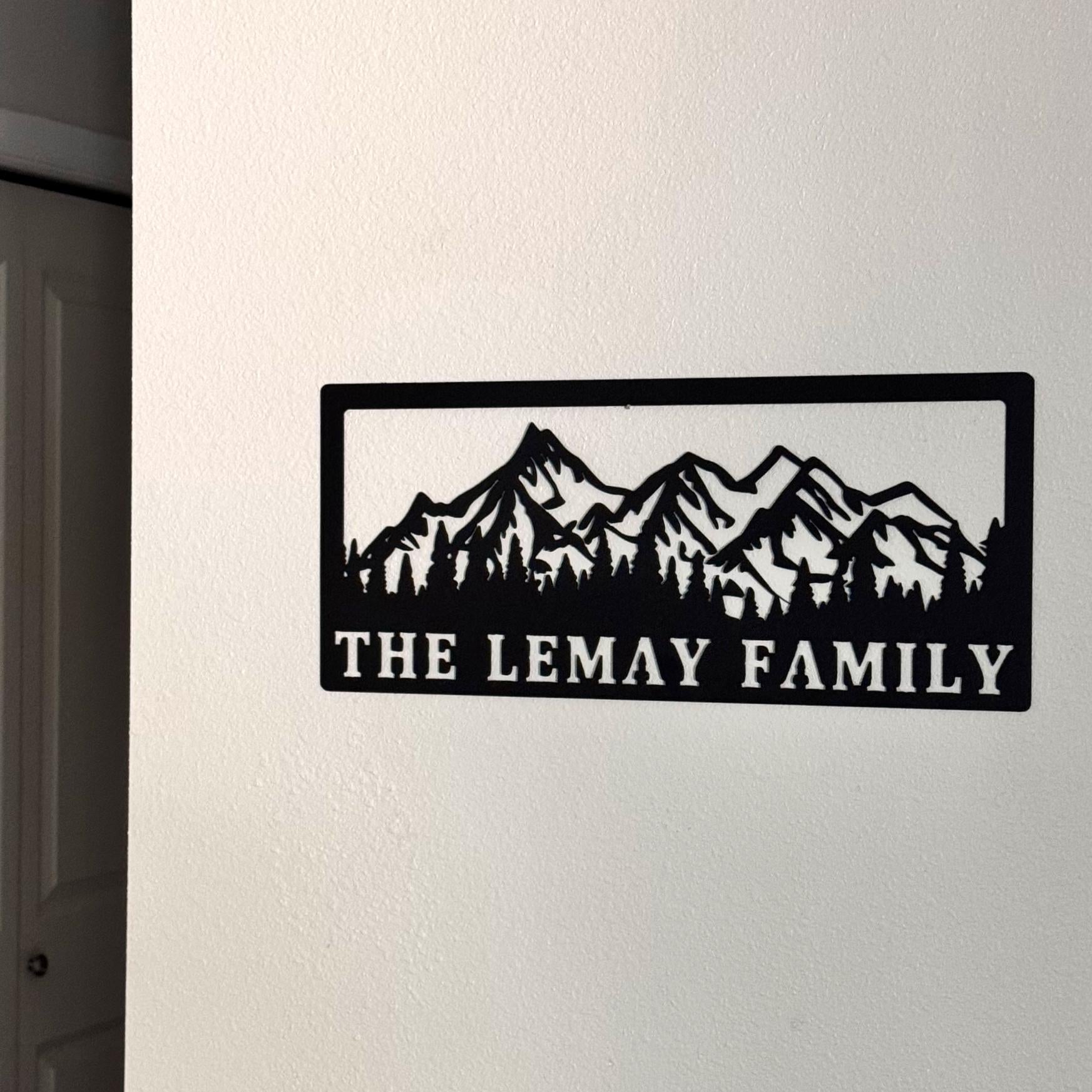 Mountain Family Name Metal Sign – Personalized Wall Art for Home or Cabin | Custom Last Name Steel Sign, Rustic Outdoor or Indoor Decor