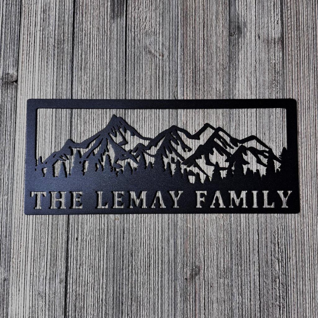 Mountain Family Name Metal Sign – Personalized Wall Art for Home or Cabin | Custom Last Name Steel Sign, Rustic Outdoor or Indoor Decor