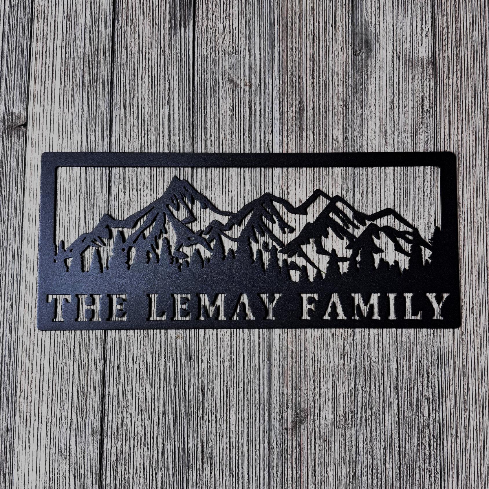 Mountain Family Name Metal Sign – Personalized Wall Art for Home or Cabin | Custom Last Name Steel Sign, Rustic Outdoor or Indoor Decor