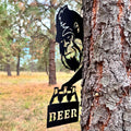 Bigfoot Beer Metal Sign – Funny Peekaboo Sasquatch Tree or Post Decoration | Outdoor Yard Art for Cabin, Camp, or Backyard Bar Decor