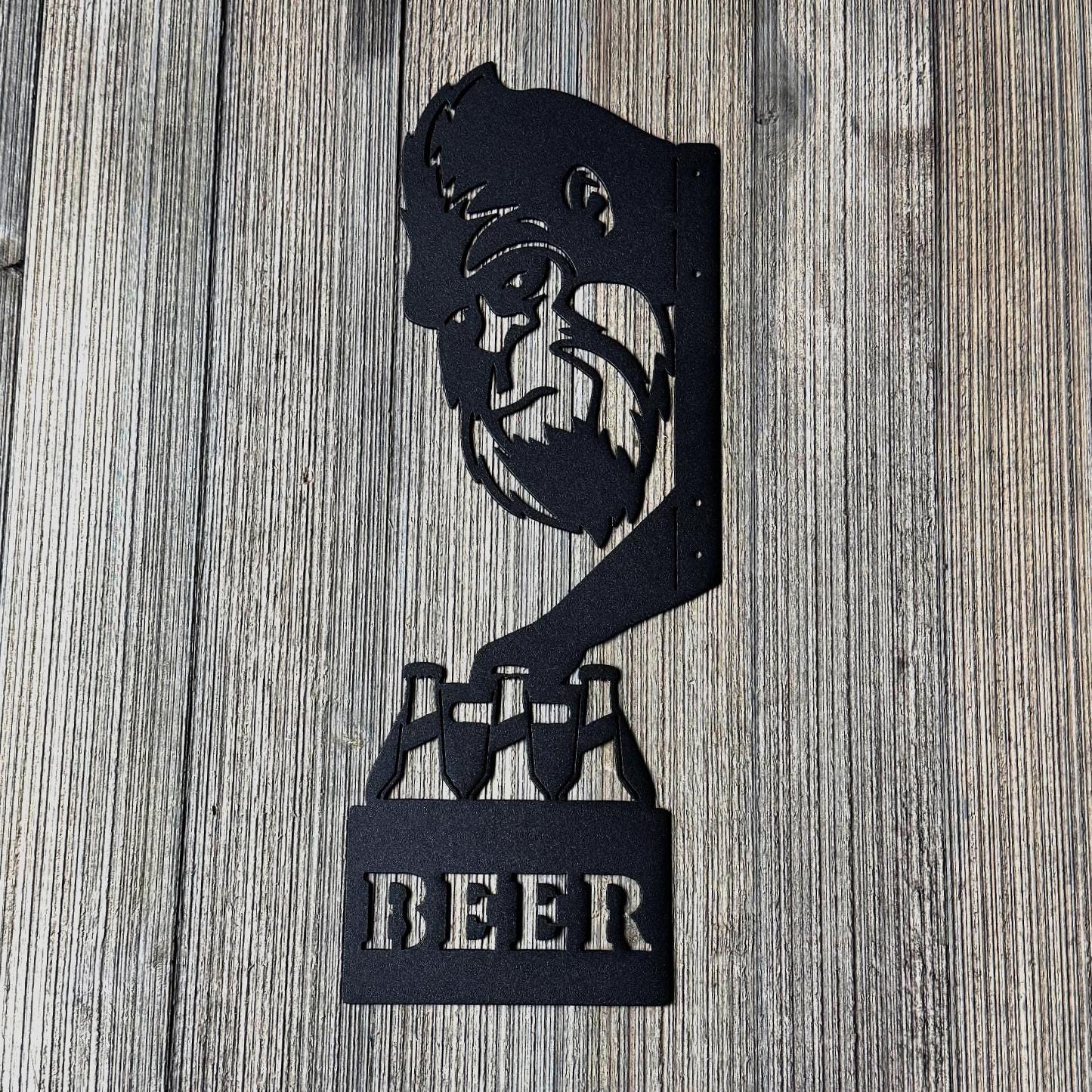 Bigfoot Beer Metal Sign – Funny Peekaboo Sasquatch Tree or Post Decoration | Outdoor Yard Art for Cabin, Camp, or Backyard Bar Decor
