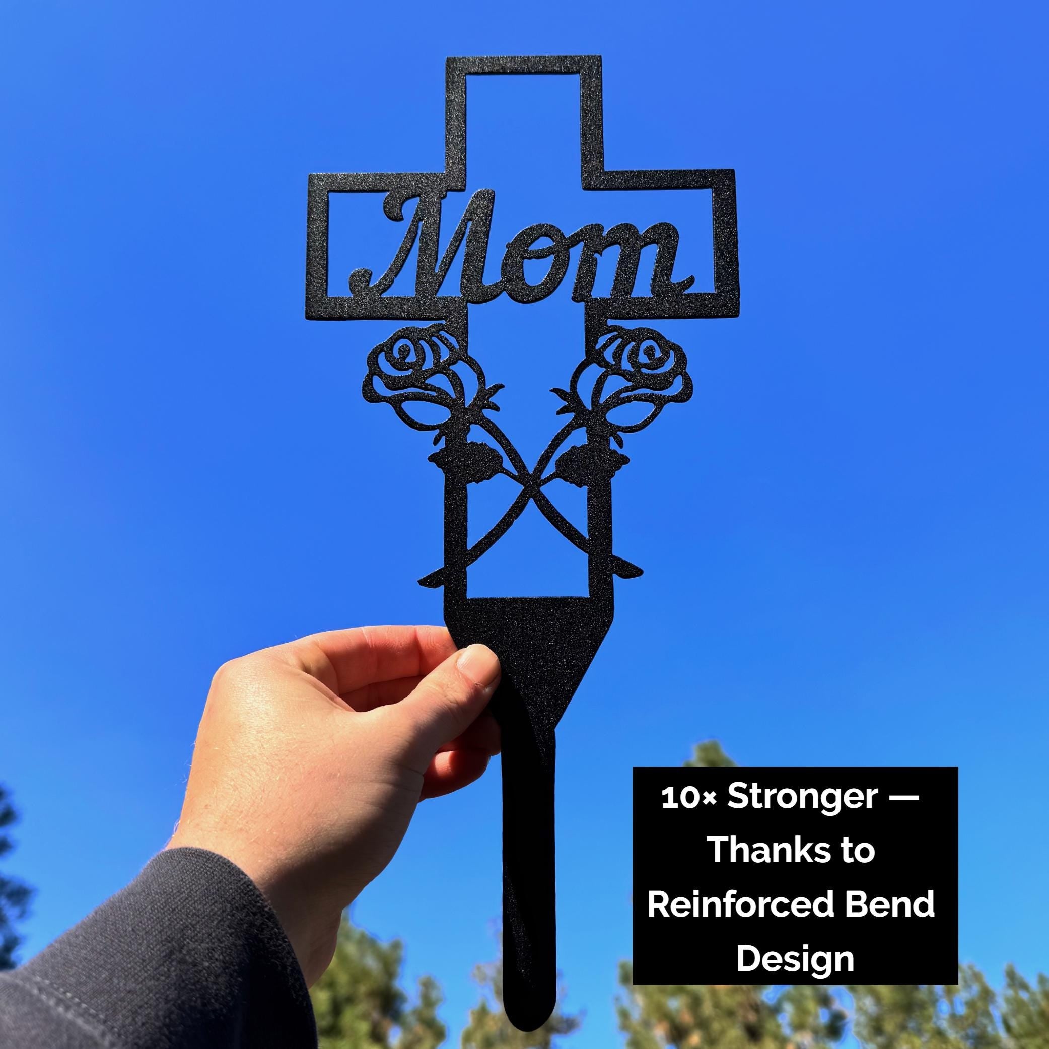 Mom and Dad Memorial Cross Set – Matching Metal Grave Markers | Outdoor Cemetery or Garden Tributes, Powder-Coated Steel Remembrance Stakes