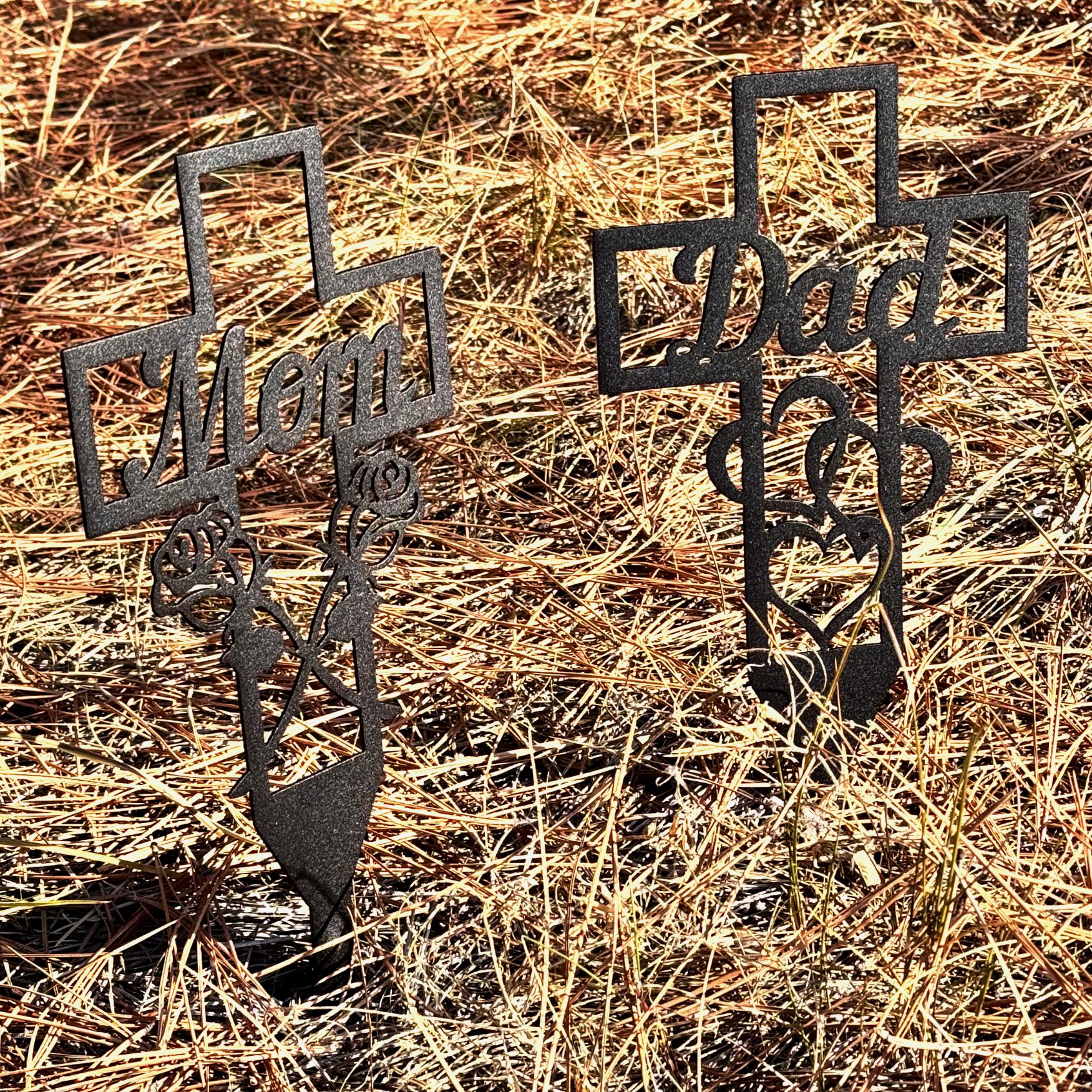 Dad Memorial Cross Metal Stake – Grave Marker or Garden Tribute | Outdoor Cemetery Decoration, Powder-Coated Steel Remembrance Gift