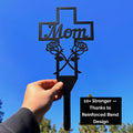 Mom Memorial Cross Metal Stake – Grave Marker or Garden Tribute | Outdoor Cemetery Decoration, Powder-Coated Steel Remembrance Gift