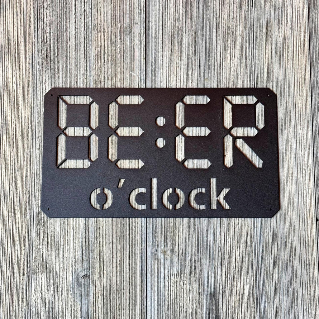 Beer O’Clock Metal Sign | Digital Clock-Style Beer Wall Art | Funny Bar Decor | Man Cave Gift | Garage, Pub, or Home Bar Sign