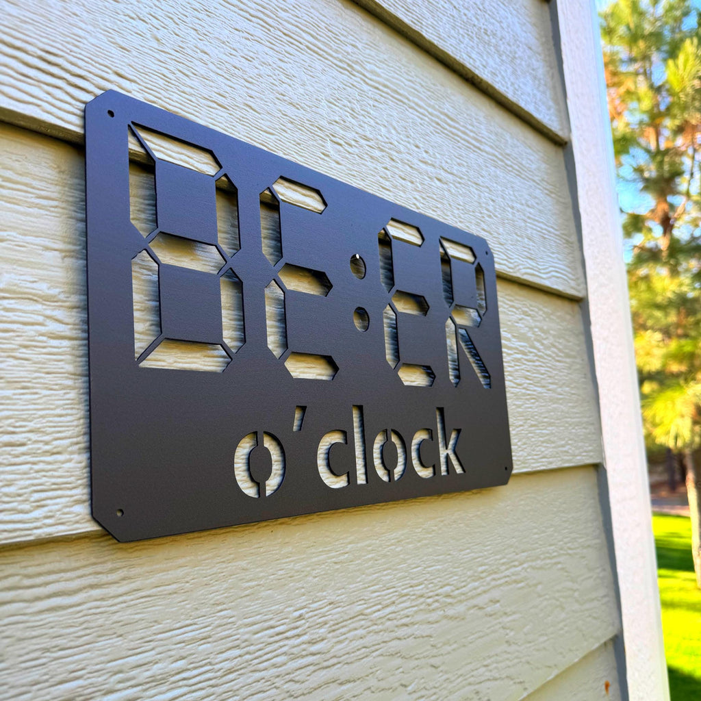 Beer O’Clock Metal Sign | Digital Clock-Style Beer Wall Art | Funny Bar Decor | Man Cave Gift | Garage, Pub, or Home Bar Sign