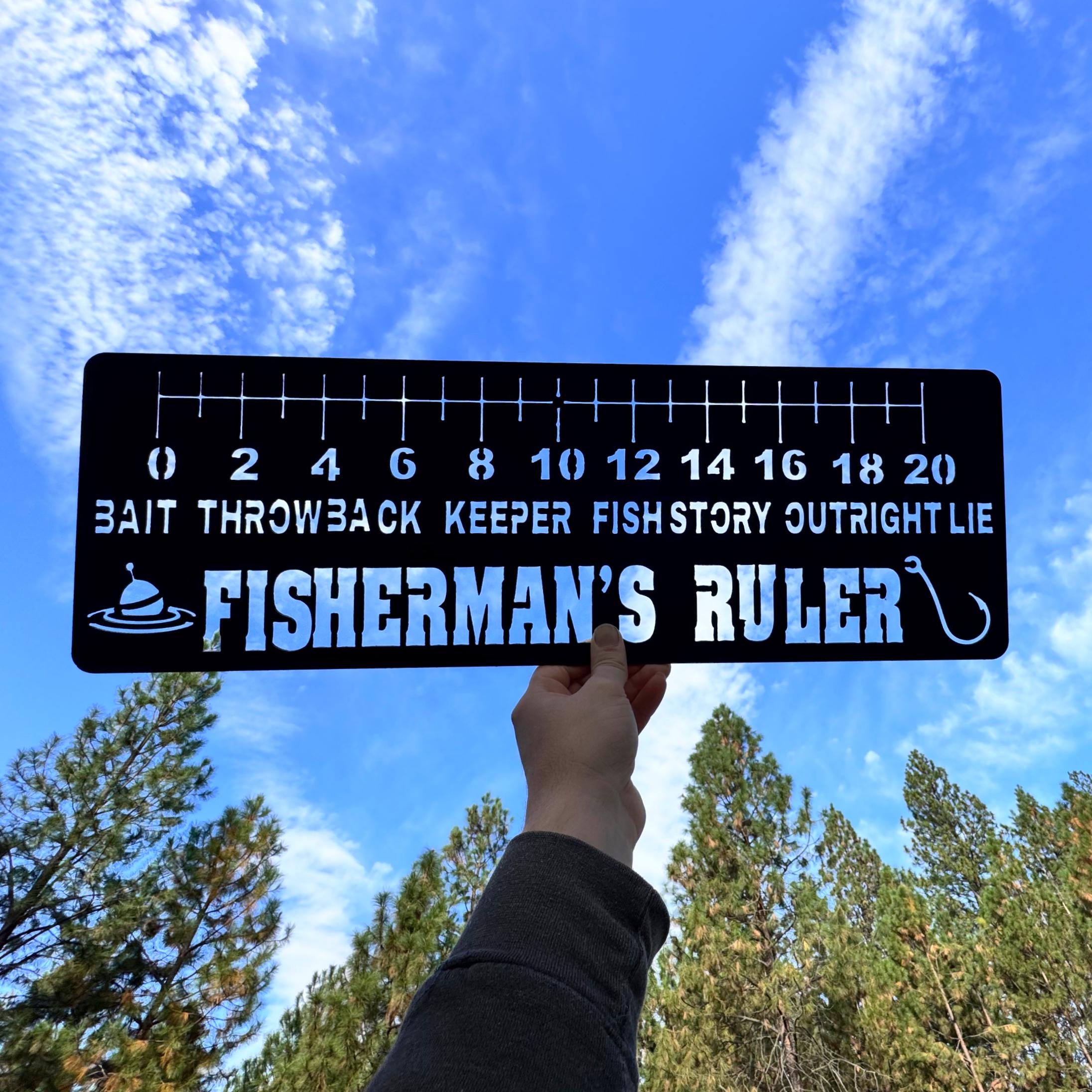 Fisherman’s Ruler Metal Sign | Funny Fishing Gift | 24x8 Wall Art for Cabin or Man Cave | Outdoor Humor Metal Decor