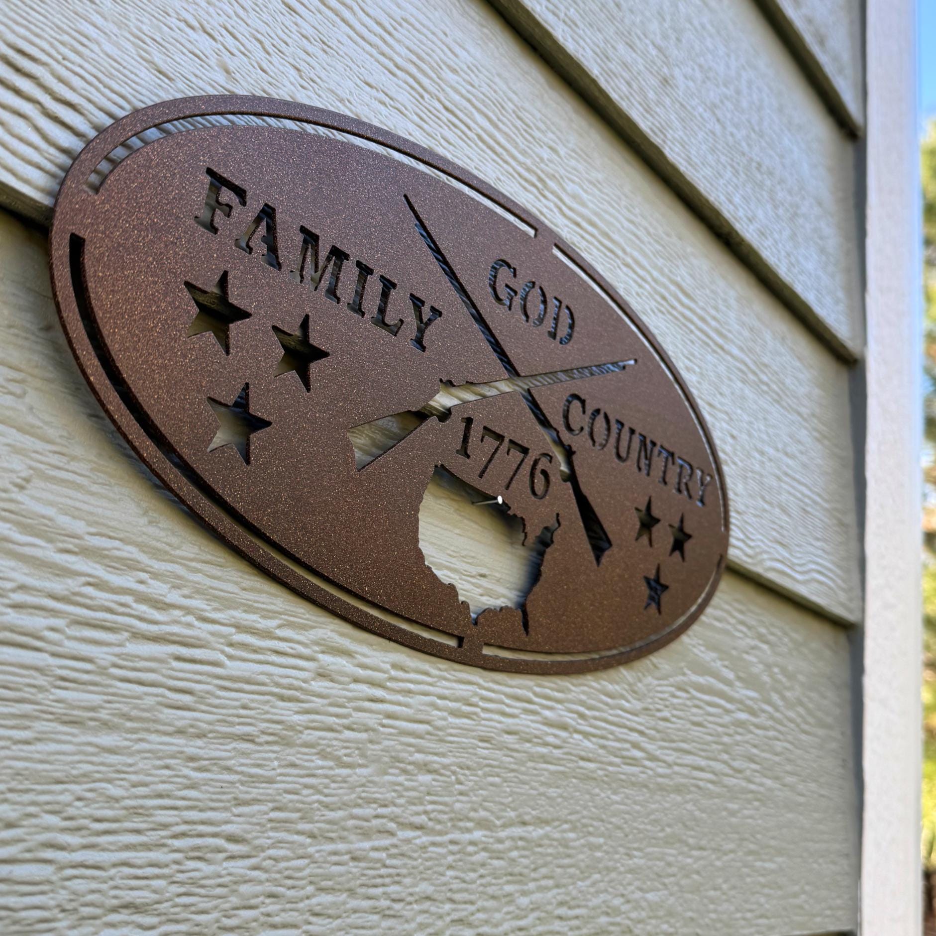 God Family Country Metal Sign | 1776 Patriotic Wall Art | Rustic Powder-Coated Metal Sign | Veteran Gift | Outdoor Farmhouse or Garage Decor