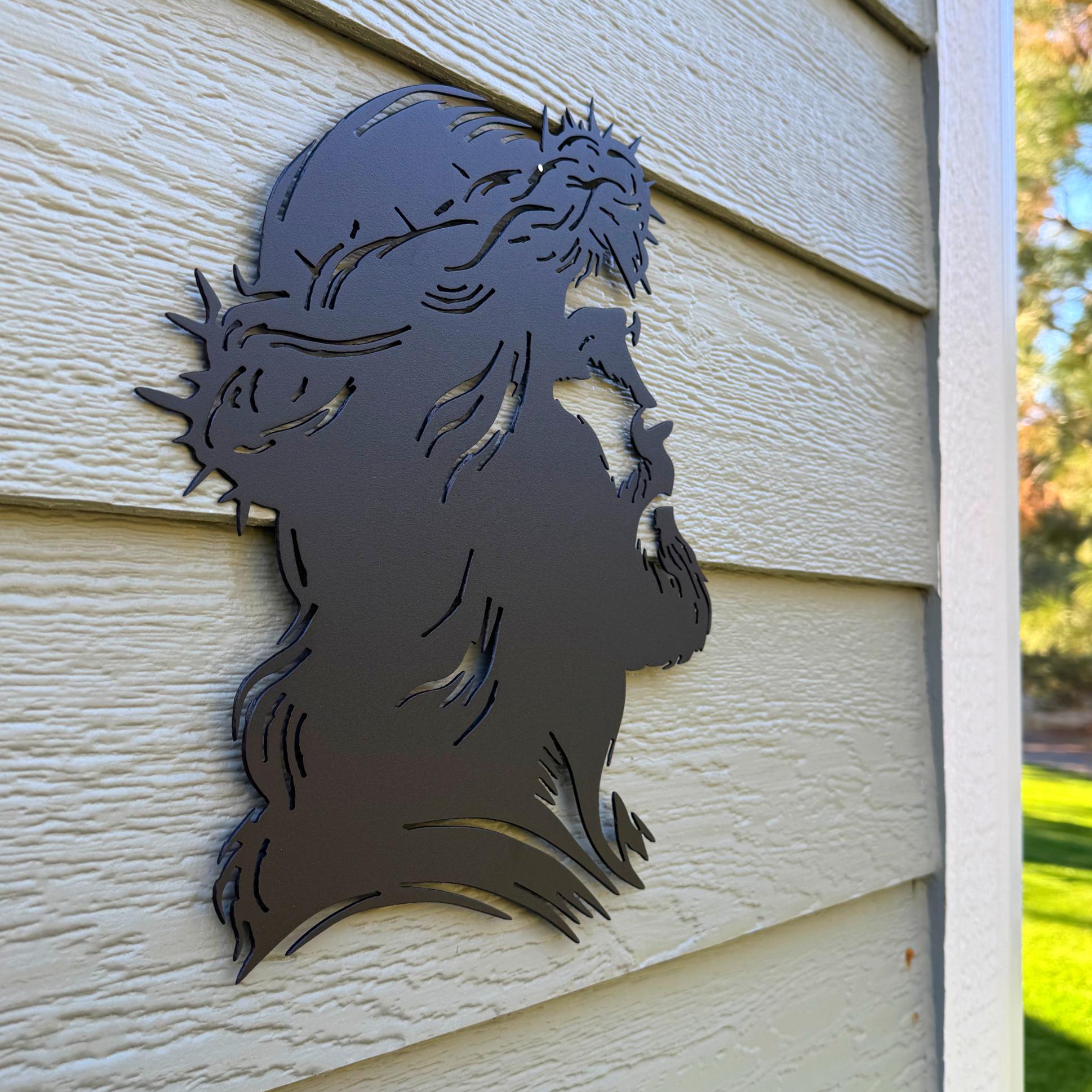 Jesus Silhouette Metal Sign | Crown of Thorns Wall Art | Christian Home Decor | Religious Metal Artwork