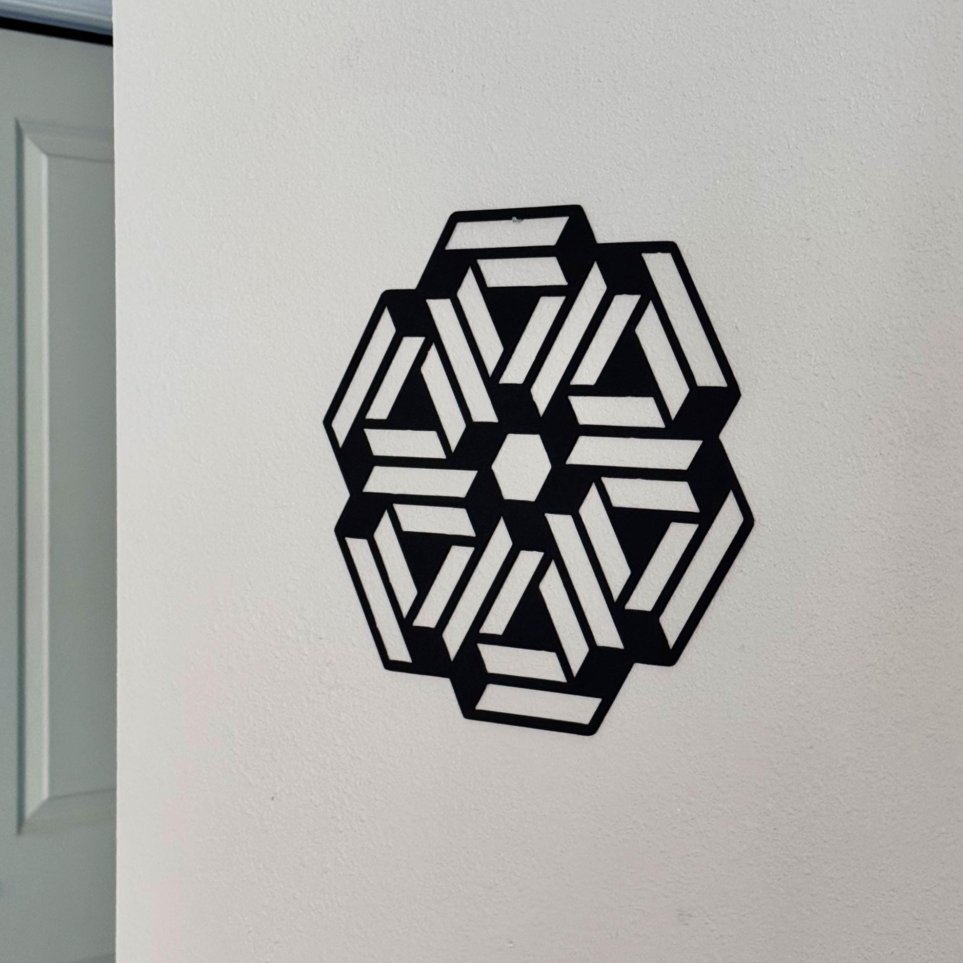 Geometric Optical Illusion Metal Sign | Modern Wall Art | Hexagon Metal Decor | Abstract Home or Office Artwork