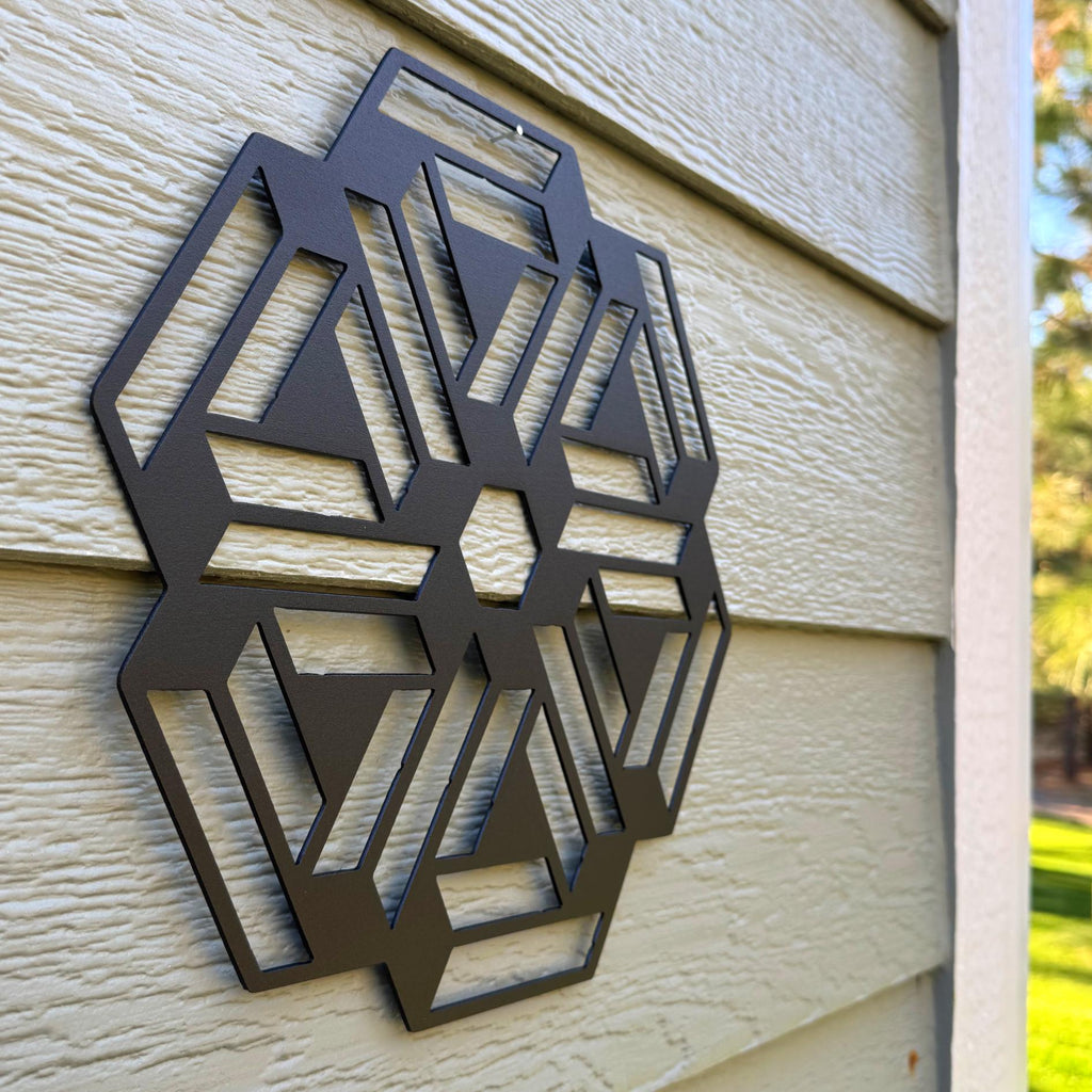 Geometric Optical Illusion Metal Sign | Modern Wall Art | Hexagon Metal Decor | Abstract Home or Office Artwork