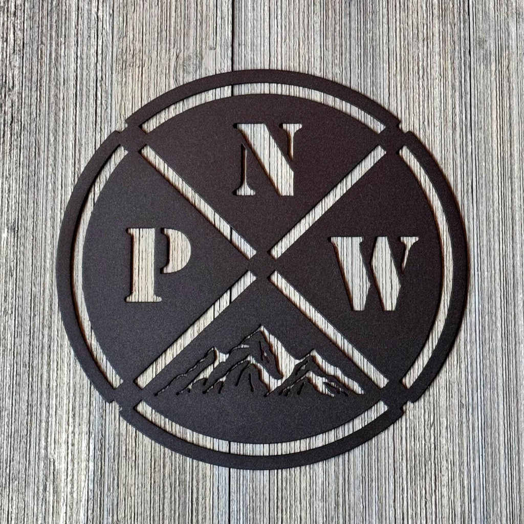 PNW Metal Sign | Pacific Northwest Mountain Wall Art | Outdoor Adventure Decor | Modern Cabin Metal Artwork