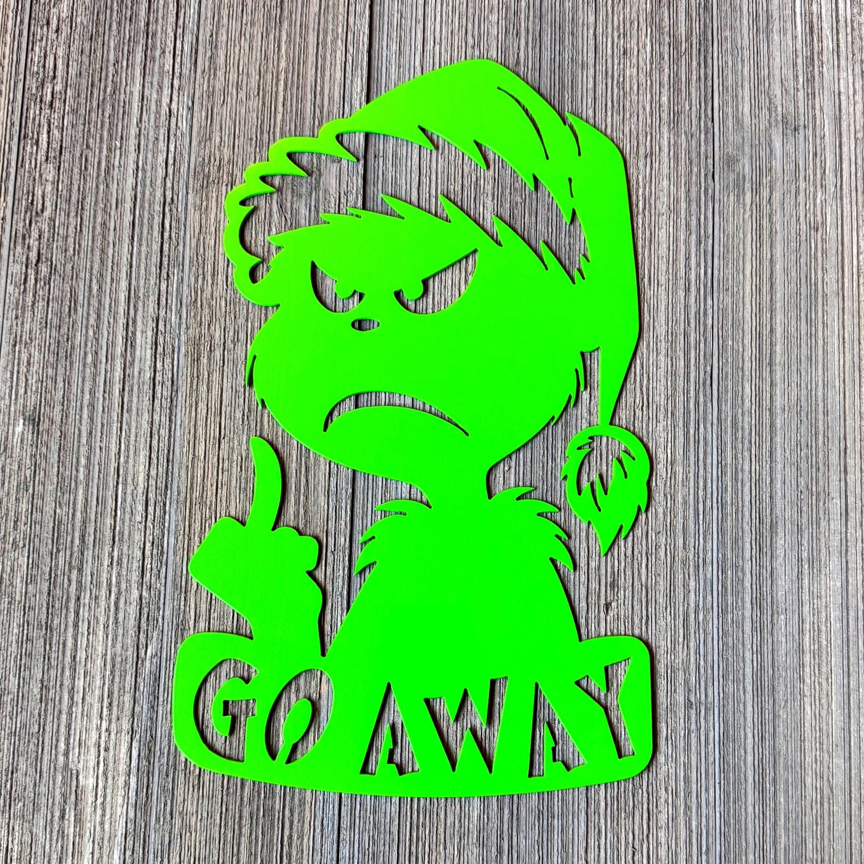 Mean Green Christmas Metal Sign | Funny Holiday Wall Art | Go Away Metal Decor | Grumpy Festive Home Sign