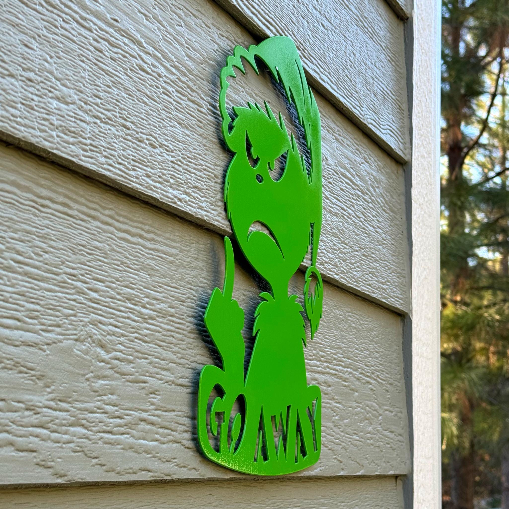Mean Green Christmas Metal Sign | Funny Holiday Wall Art | Go Away Metal Decor | Grumpy Festive Home Sign
