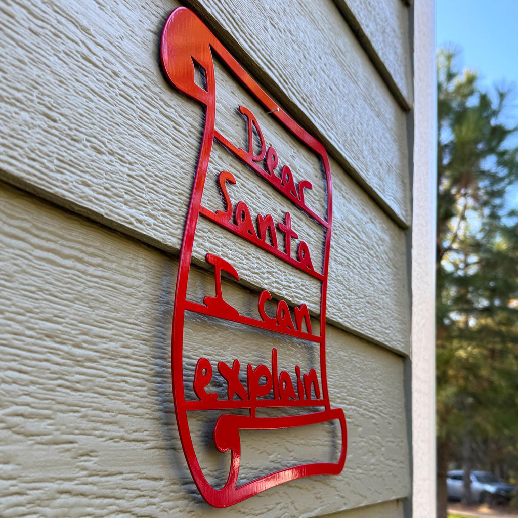 Dear Santa I Can Explain Metal Sign | Funny Christmas Wall Decor | Red Holiday Sign | Humorous Festive Home Artwork