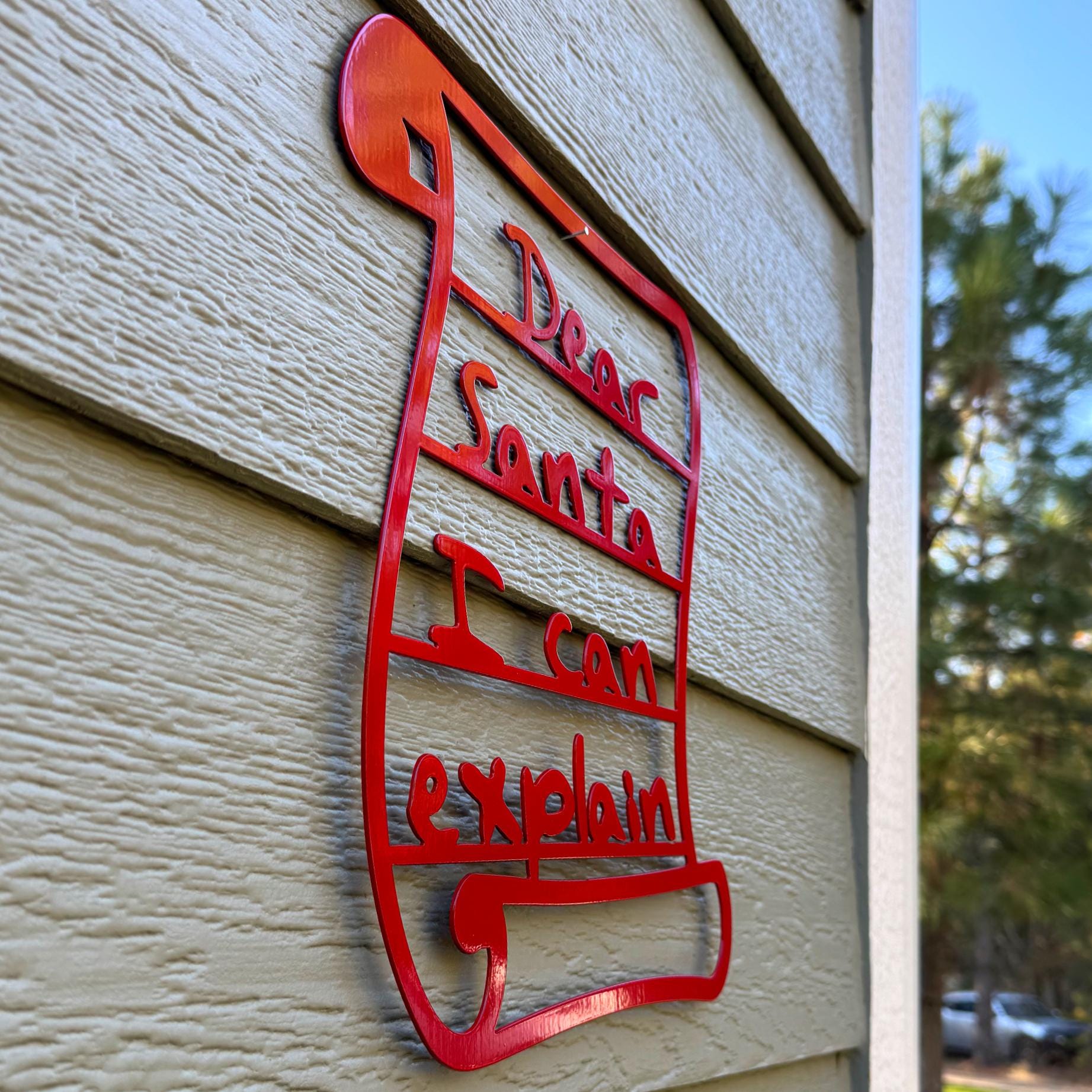 Dear Santa I Can Explain Metal Sign | Funny Christmas Wall Decor | Red Holiday Sign | Humorous Festive Home Artwork