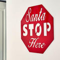 Santa Stop Here Metal Sign | Christmas Wall Decor | Red Holiday Door Sign | Festive Outdoor Metal Artwork