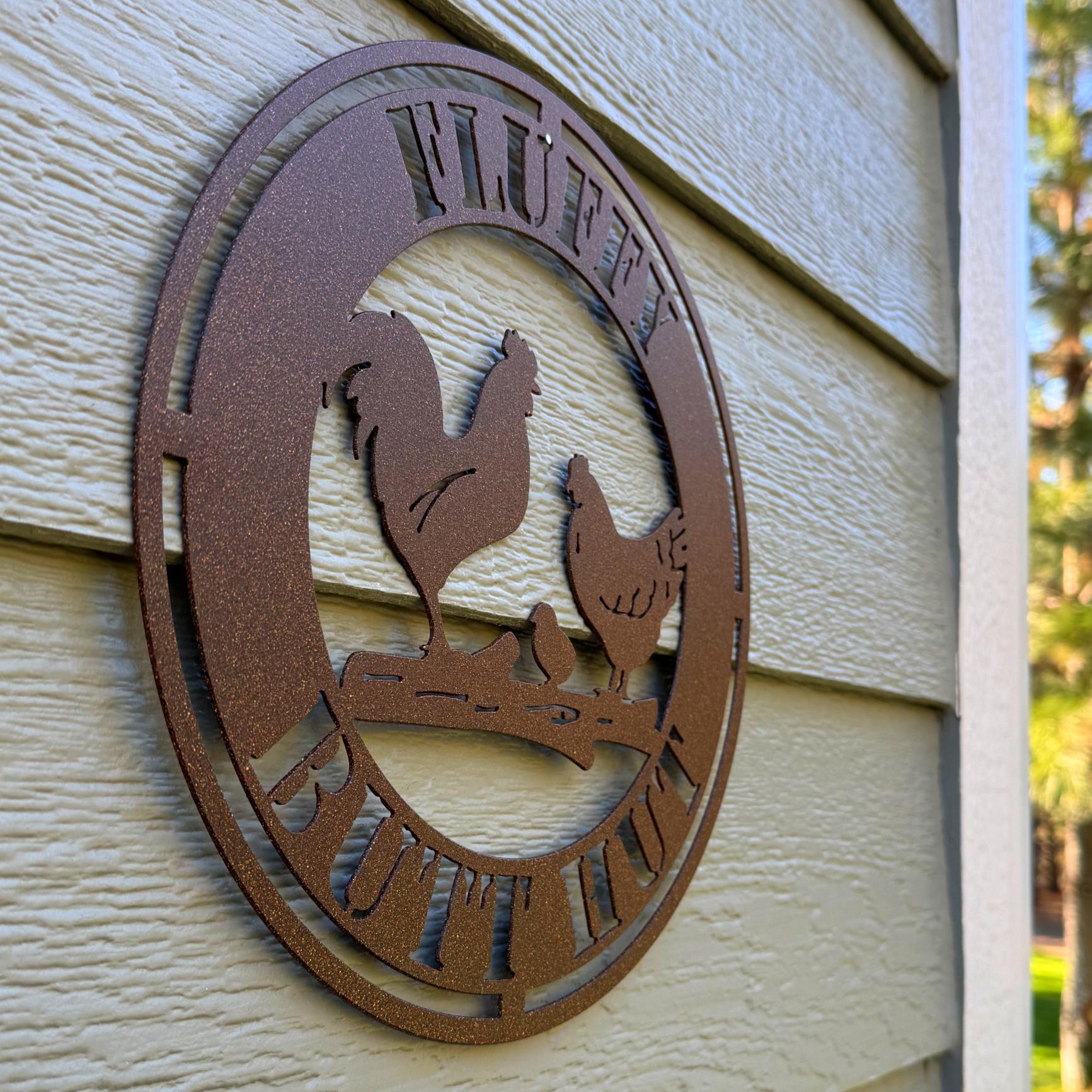Fluffy Butt Hut Chicken Metal Sign | Farmhouse Chicken Decor | Rural Home Wall Art | Country Metal Rooster Piece | Chicken Coop Sign