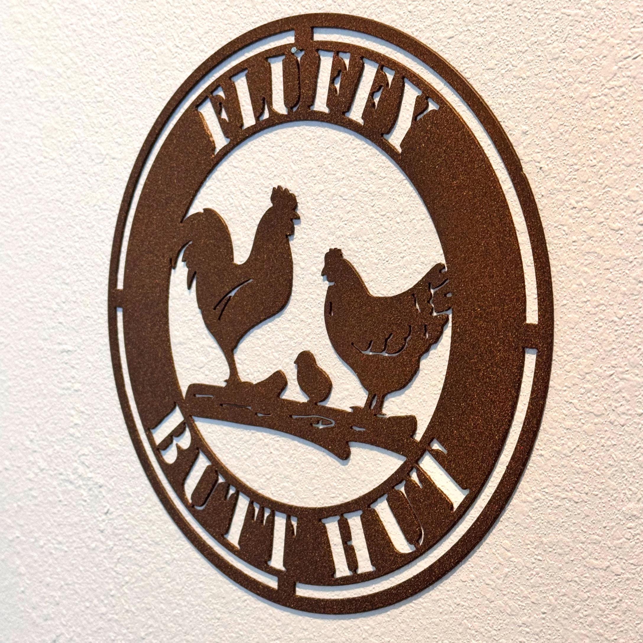 Fluffy Butt Hut Chicken Metal Sign | Farmhouse Chicken Decor | Rural Home Wall Art | Country Metal Rooster Piece | Chicken Coop Sign