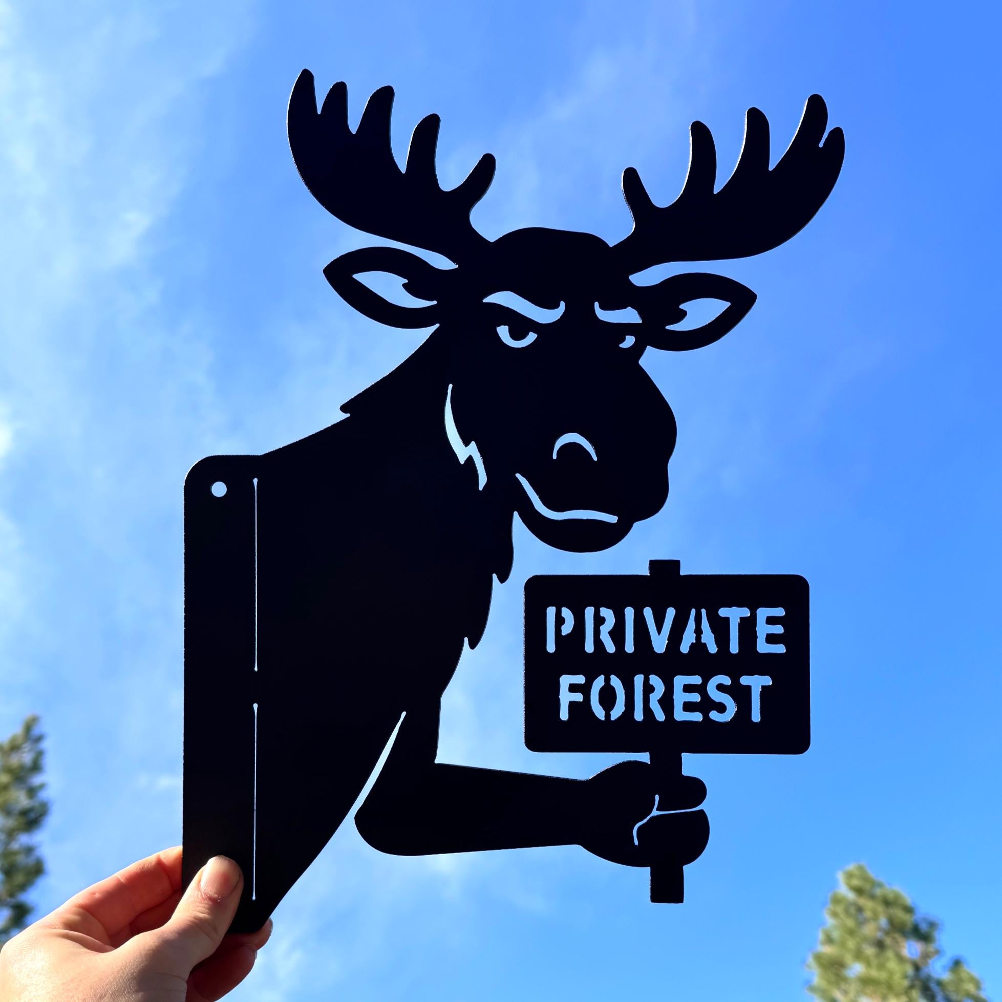Peeking Moose Metal Silhouette with Private Forest Sign | Funny Cabin Yard Art | Outdoor Wildlife Metal Decor | Funny No Trespassing Sign