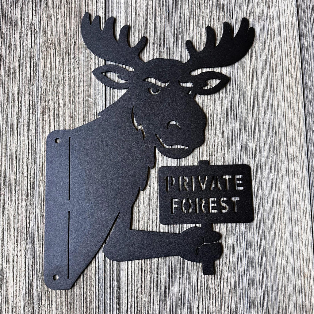 Peeking Moose Metal Silhouette with Private Forest Sign | Funny Cabin Yard Art | Outdoor Wildlife Metal Decor | Funny No Trespassing Sign