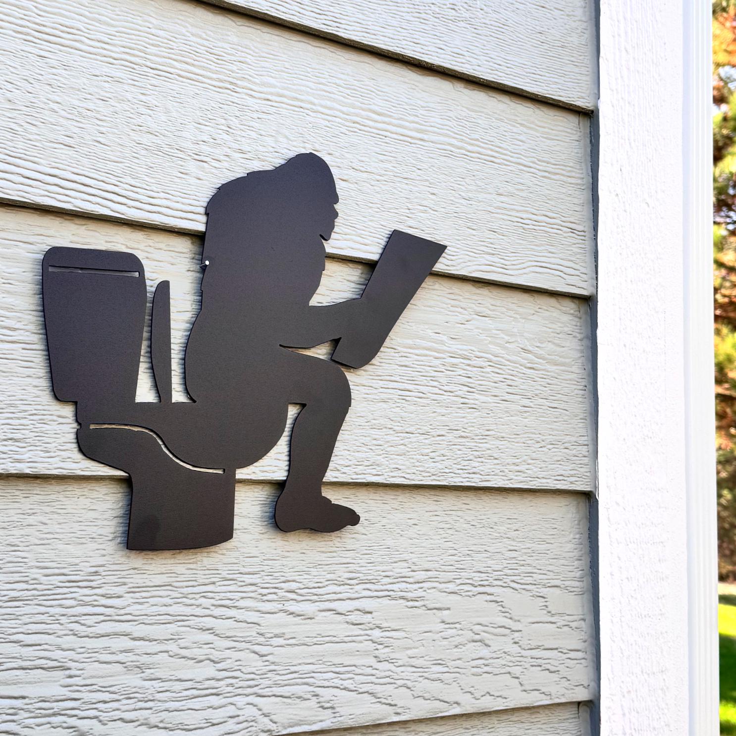 Funny Bigfoot on Toilet Metal Silhouette Wall Art | Sasquatch Reading Bathroom Decor | Rustic Cabin Humor Gift |Outdoor or Indoor Metal Sign