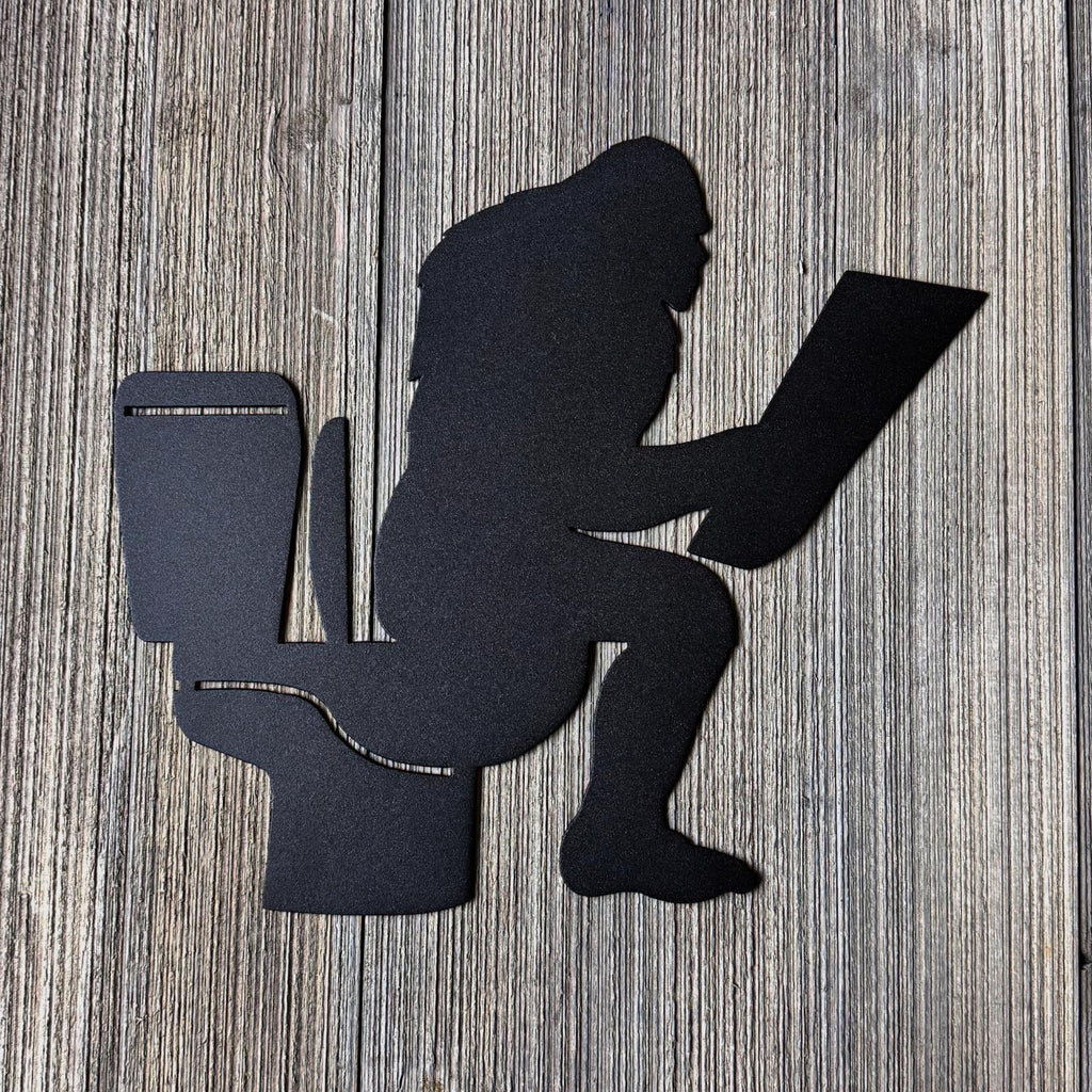 Funny Bigfoot on Toilet Metal Silhouette Wall Art | Sasquatch Reading Bathroom Decor | Rustic Cabin Humor Gift |Outdoor or Indoor Metal Sign