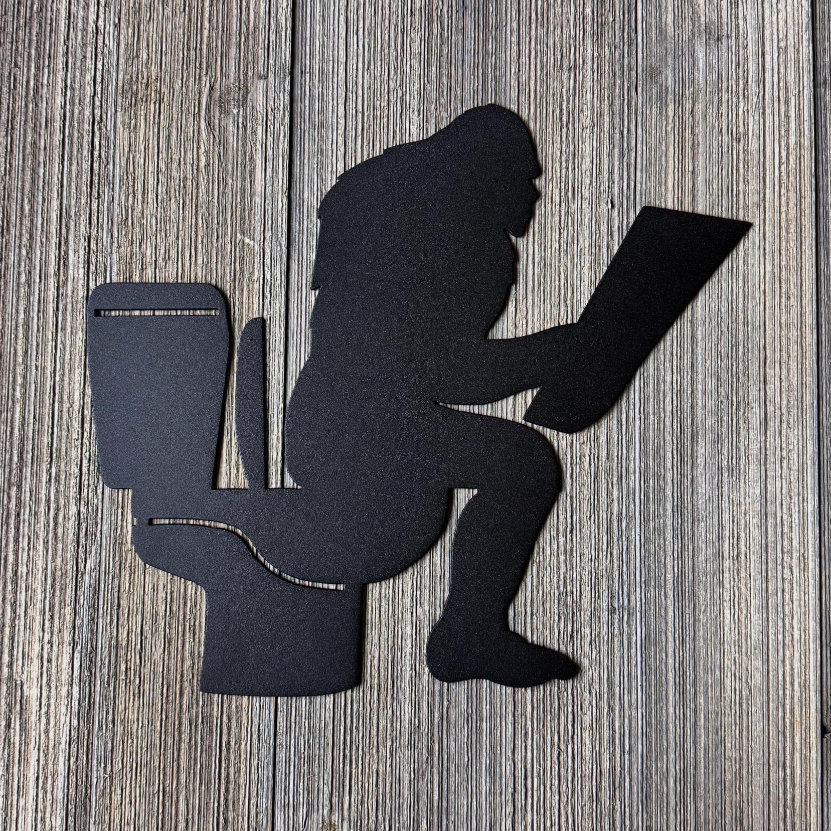 Funny Bigfoot on Toilet Metal Silhouette Wall Art | Sasquatch Reading Bathroom Decor | Rustic Cabin Humor Gift |Outdoor or Indoor Metal Sign