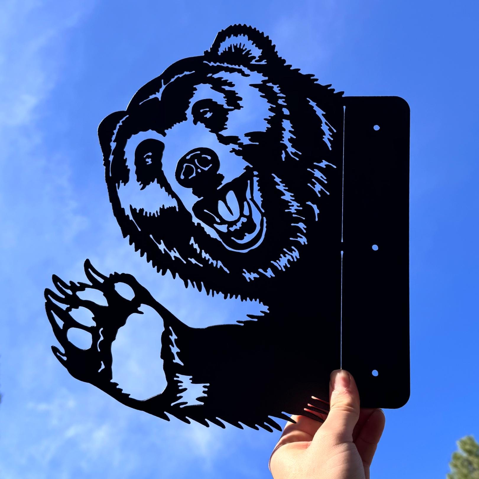Peeking Bear Waving Metal Silhouette for Tree or Post | Wildlife Art | Rustic Cabin and Forest Metal Decor | Funny Bear Sign | Peek a Boo