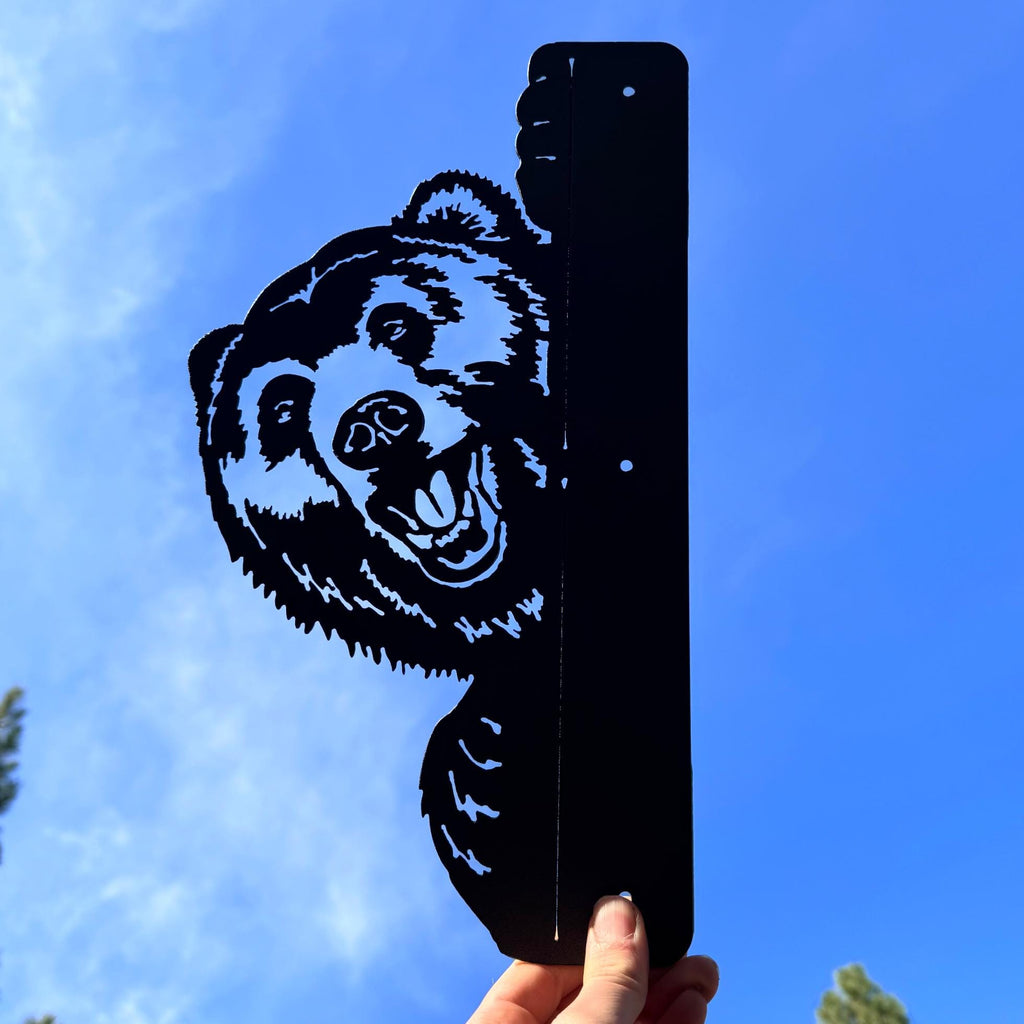 Peeking Bear Metal Silhouette for Tree or Post | Outdoor Wildlife Metal Yard Art | Rustic Cabin and Forest Decor | Peek a Boo Bear