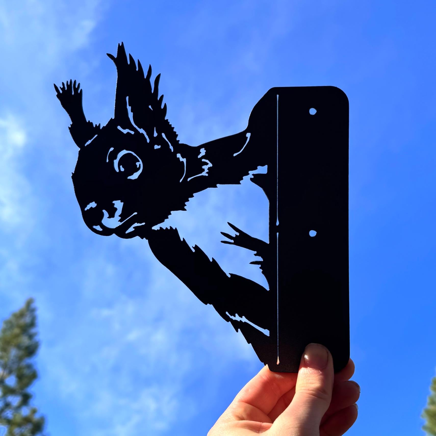 Peeking Squirrel Metal Silhouette for Tree or Post | Outdoor Woodland Metal Yard Art | Rustic Cabin Sign | Peek a Boo Squirrel