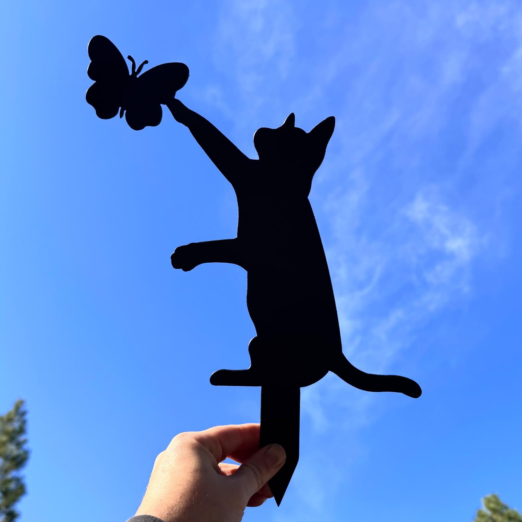 Cat and Butterfly Metal Yard Stake | Cute Cat Garden Decor | Outdoor Metal Silhouette Art | Rustic Yard Decoration for Pet and Nature Lovers