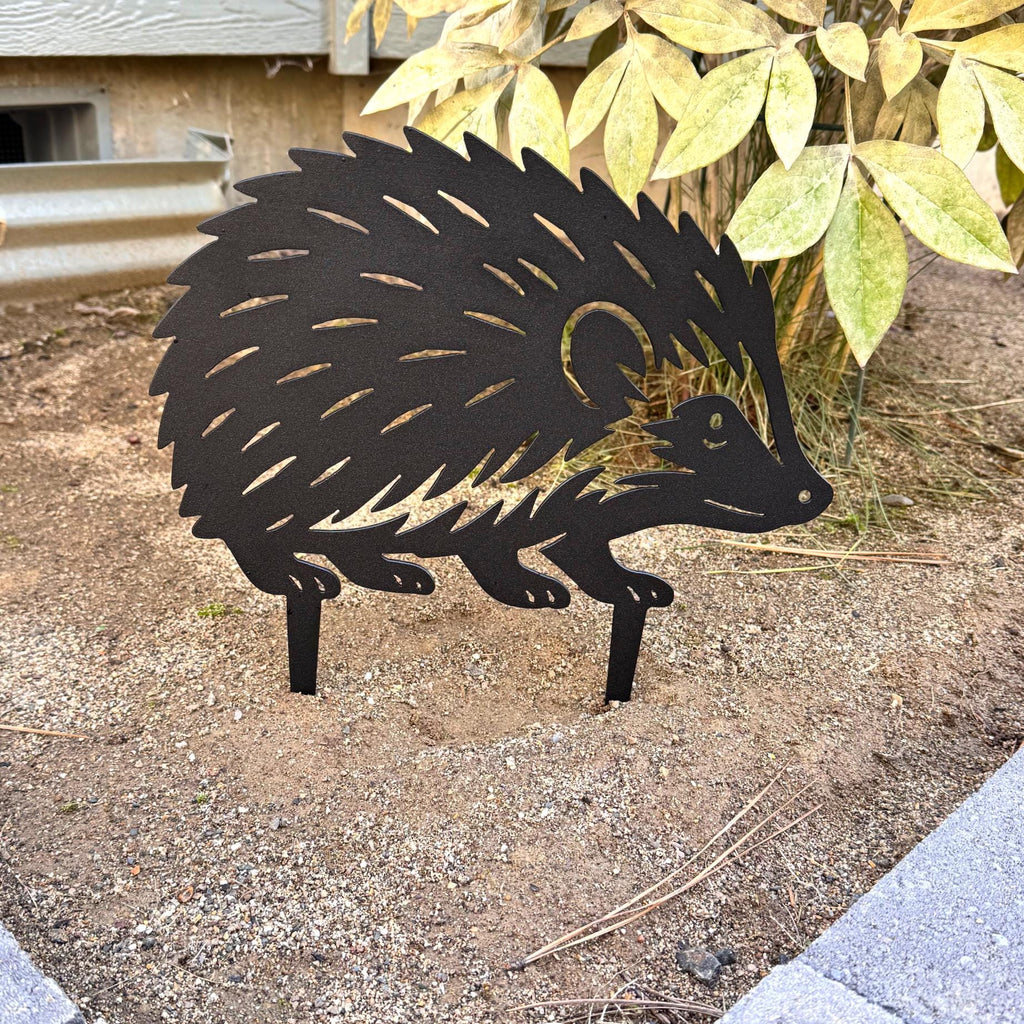 Hedgehog Metal Garden Stake | Cute Outdoor Yard Art | Rustic Animal Silhouette Garden Decor | Steel Lawn Ornament for Nature Lovers
