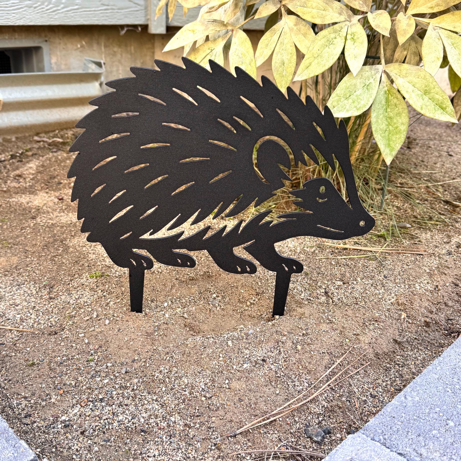Hedgehog Metal Garden Stake | Cute Outdoor Yard Art | Rustic Animal Silhouette Garden Decor | Steel Lawn Ornament for Nature Lovers