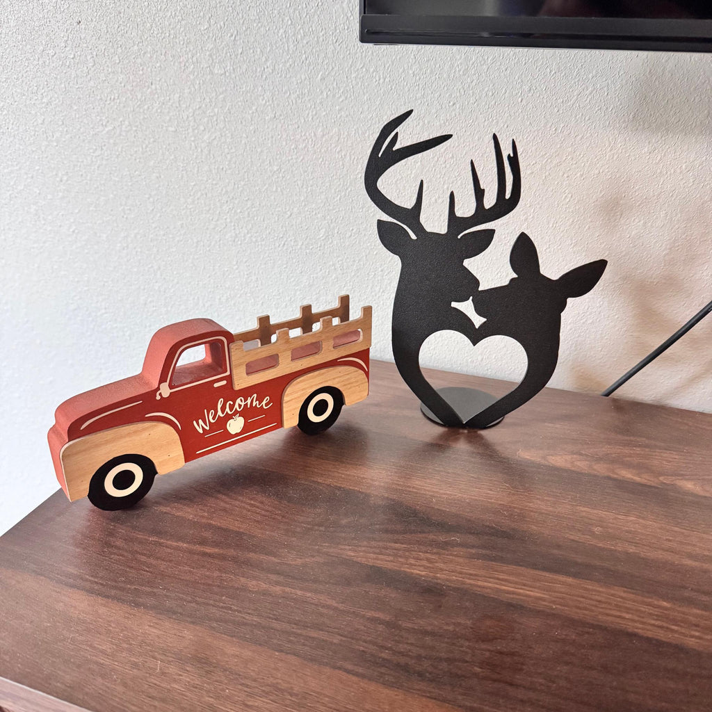 Deer Couple Heart Metal Art | Rustic Buck and Doe Decor | Cabin and Farmhouse Table Ornament | Romantic Wildlife Gift | Wedding Decor
