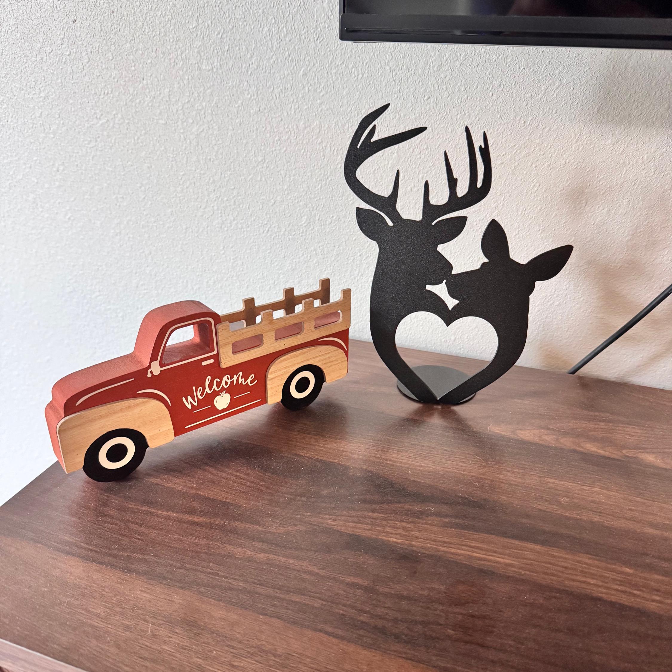 Deer Couple Heart Metal Art | Rustic Buck and Doe Decor | Cabin and Farmhouse Table Ornament | Romantic Wildlife Gift | Wedding Decor