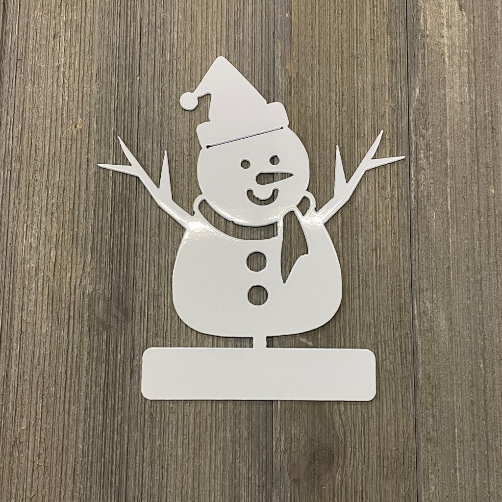 Snowman Metal Tabletop Decor | White Christmas Decoration | Winter Holiday Steel Ornament | Rustic Metal Snowman Shelf Art