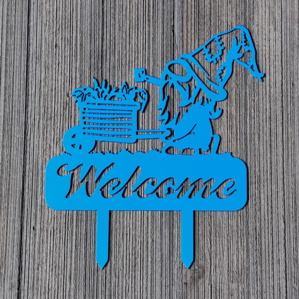 Gnome Welcome Metal Yard Stake – Whimsical Garden Decor for Outdoor Spaces | Powder-Coated Steel Lawn Decoration, Funny Gnome Lover Gift