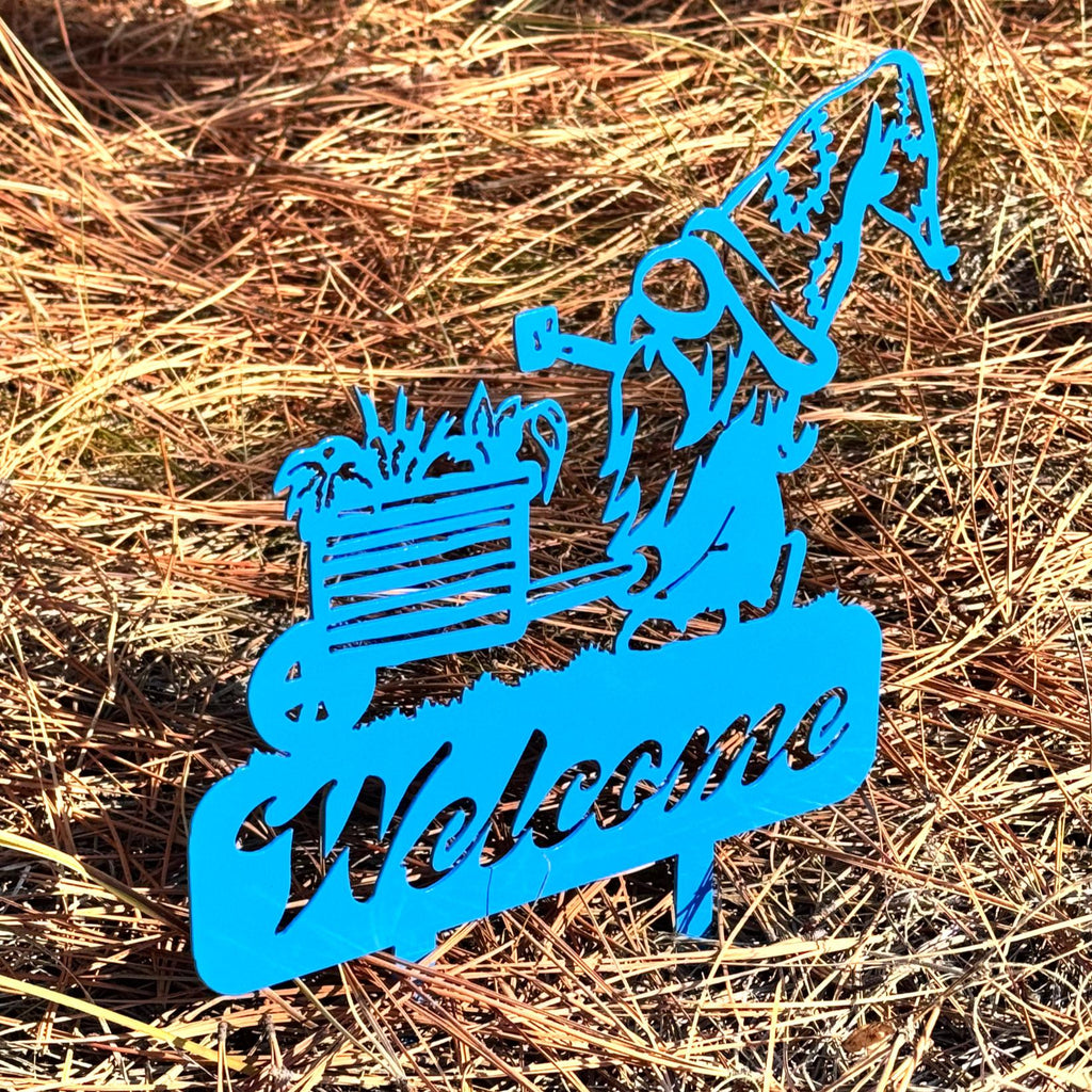 Gnome Welcome Metal Yard Stake – Whimsical Garden Decor for Outdoor Spaces | Powder-Coated Steel Lawn Decoration, Funny Gnome Lover Gift