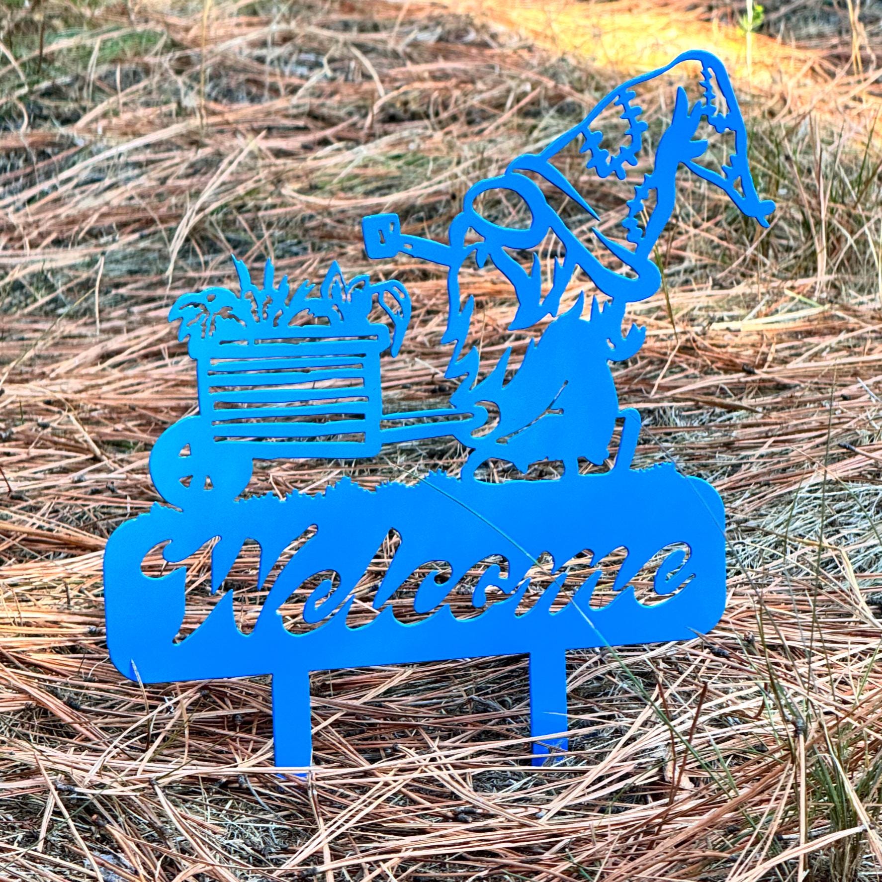 Gnome Welcome Metal Yard Stake – Whimsical Garden Decor for Outdoor Spaces | Powder-Coated Steel Lawn Decoration, Funny Gnome Lover Gift